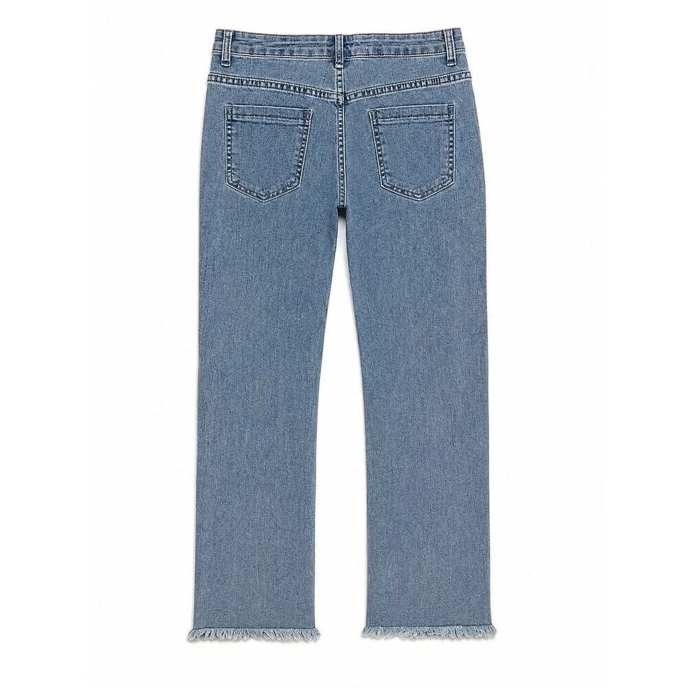 AZI New York Lace Up Hem Jean Women Size 2 Light Wash Denim Raw Edge Pintuck